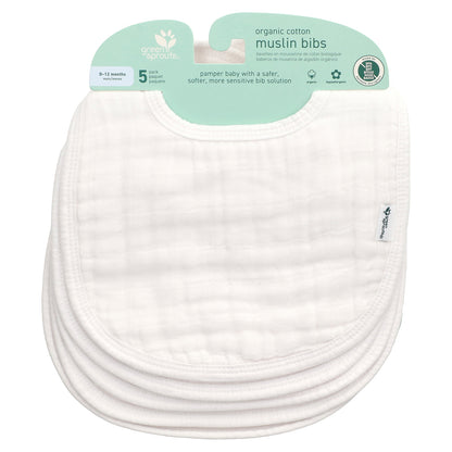 Green Sprouts, Muslin Bibs, 0-12 Months, White, 5 Pack