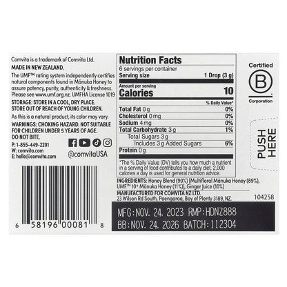 Comvita, Manuka Honey Drops with Ginger, 6 Drops, 0.63 oz (18 g)
