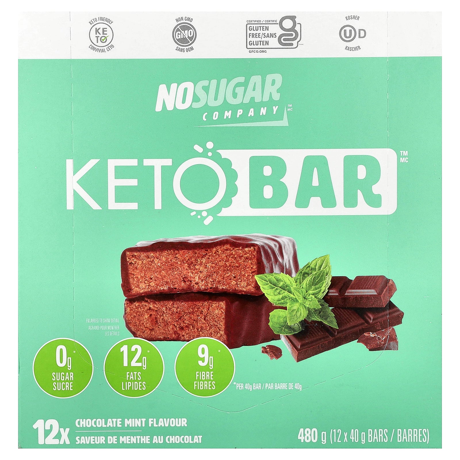 No Sugar Company, Keto Bar™, Chocolate Mint, 12 Bars, 40 g Each