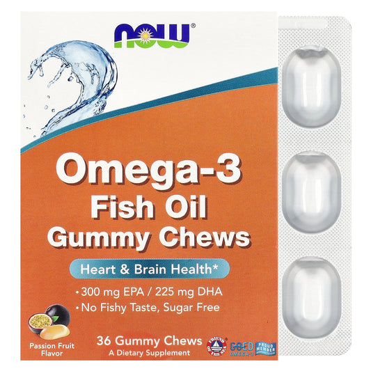 NOW Foods, Omega-3 Fish Oil Gummy Chews, Passion Fruit, 36 Gummy Chews