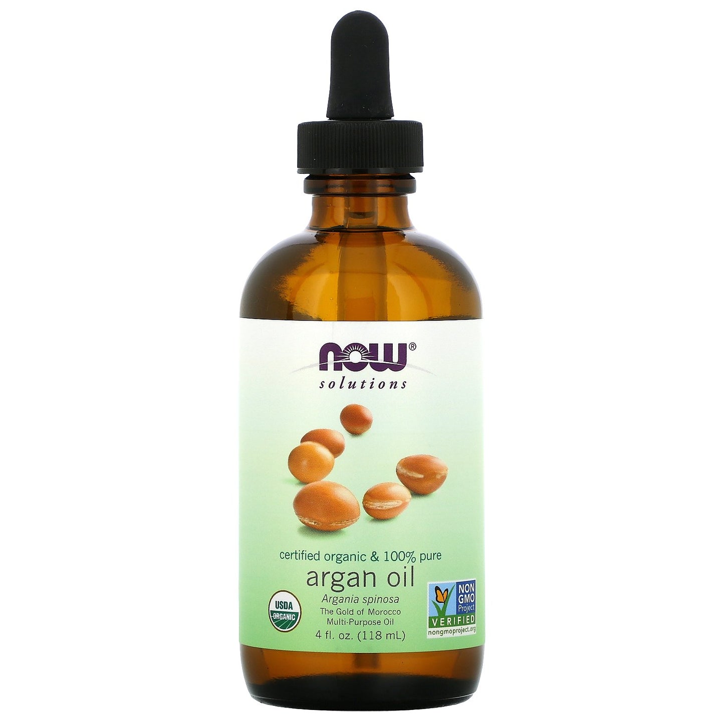 NOW Foods, Solutions, Certified Organic & 100% Pure Argan Oil, 4 fl oz (118 ml)