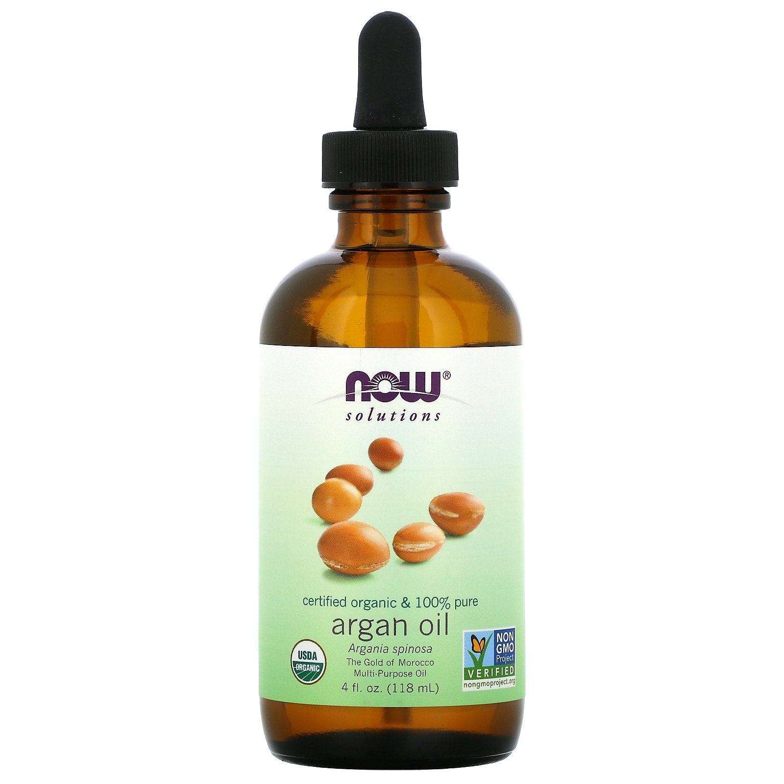 NOW Foods, Solutions, Certified Organic & 100% Pure Argan Oil, 4 fl oz (118 ml)