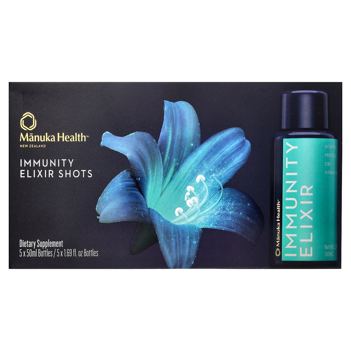 Manuka Health, Immunity Elixir Shots, 5 Bottles, 1.69 fl oz (50 ml) Each