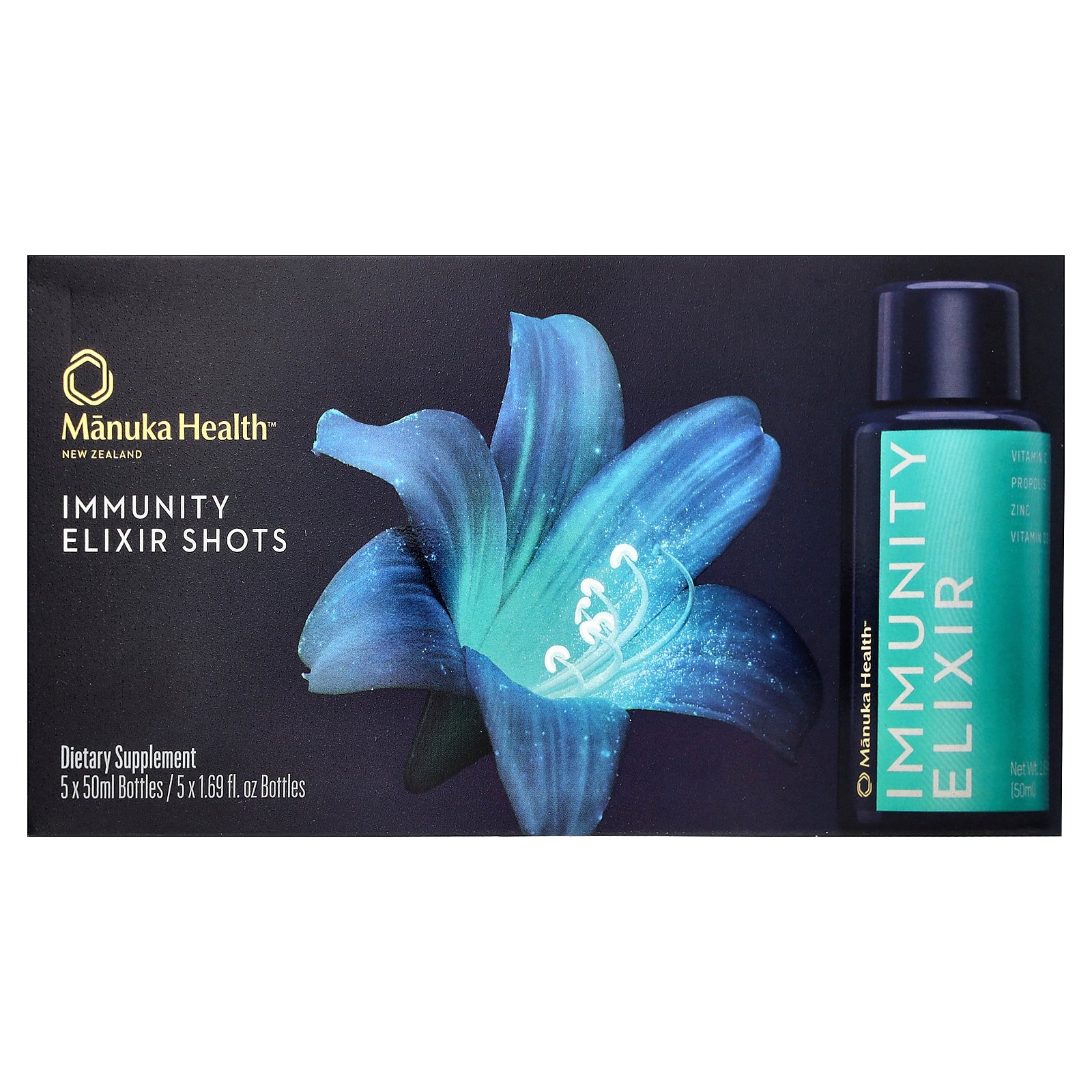 Manuka Health, Immunity Elixir Shots, 5 Bottles, 1.69 fl oz (50 ml) Each