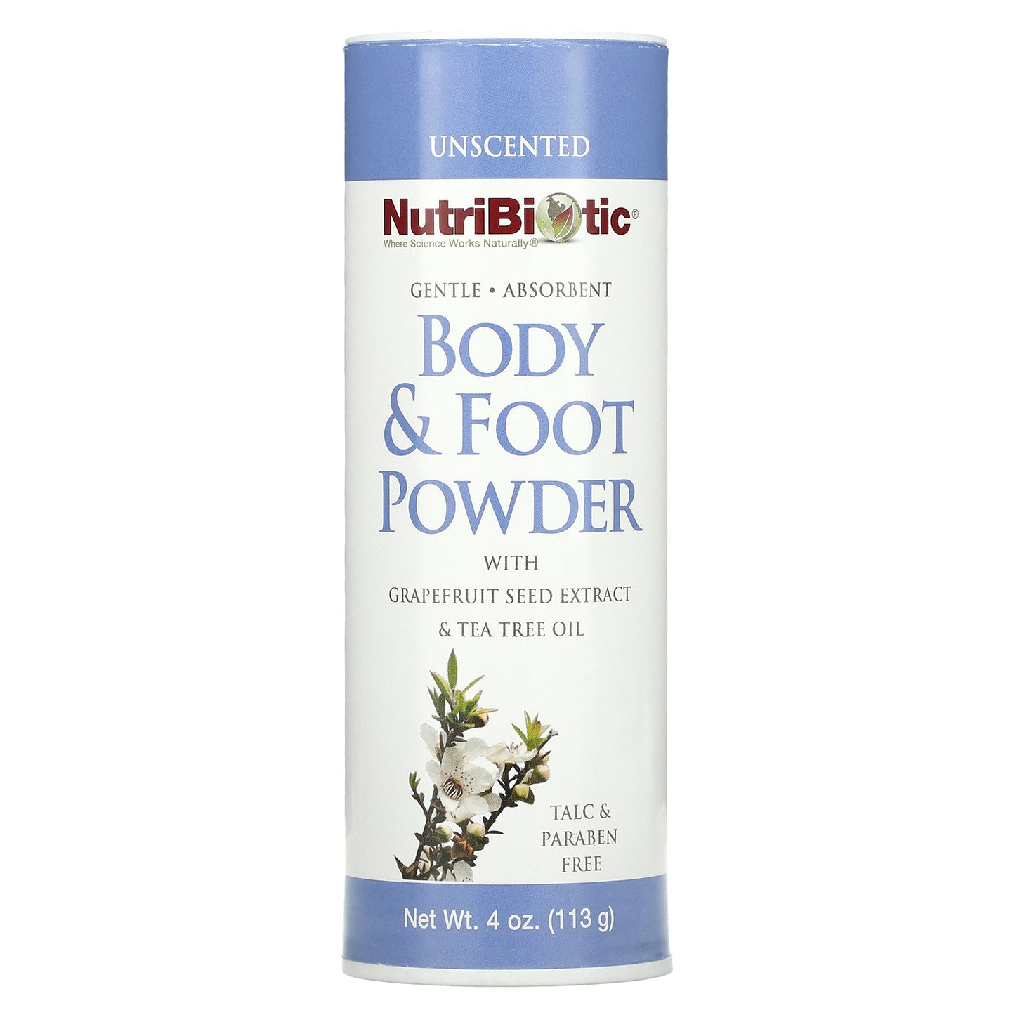 NutriBiotic, Body & Foot Powder with Grapefruit Seed Extract & Tea Tree Oil, Unscented, 4 oz (113 g)