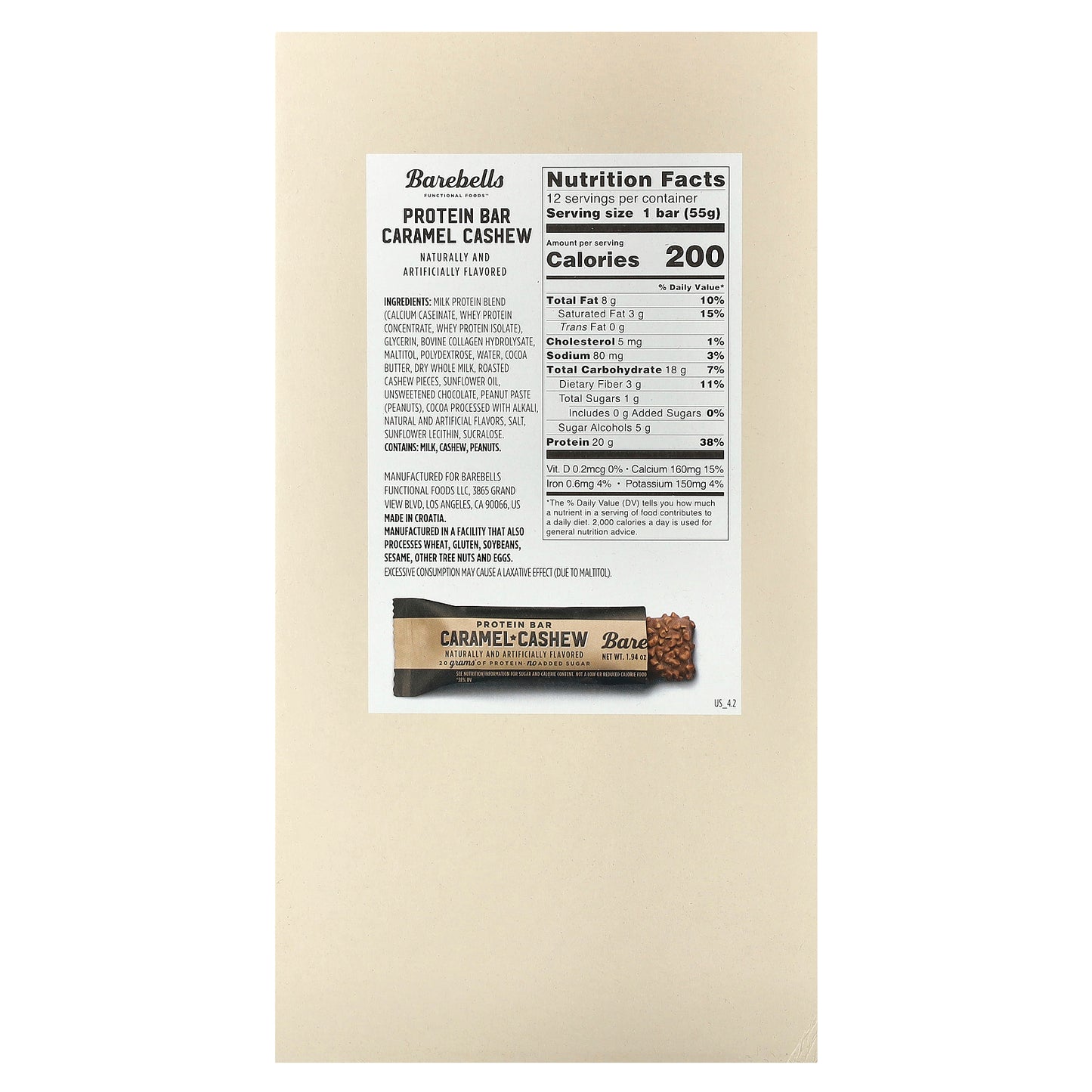 Barebells, Protein Bar, Caramel Cashew, 12 Bars, 1.94 oz (55 g) Each