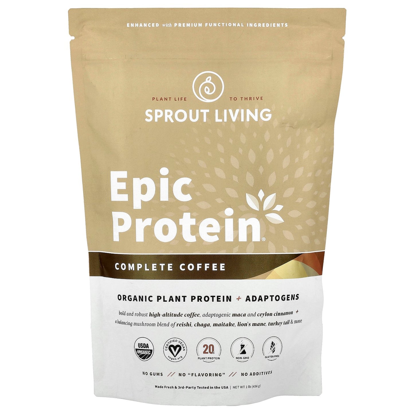 Sprout Living, Epic Protein®, Organic Plant Protein + Adaptogens, Complete Coffee, 1 lb (456 g)