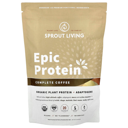 Sprout Living, Epic Protein®, Organic Plant Protein + Adaptogens, Complete Coffee, 1 lb (456 g)