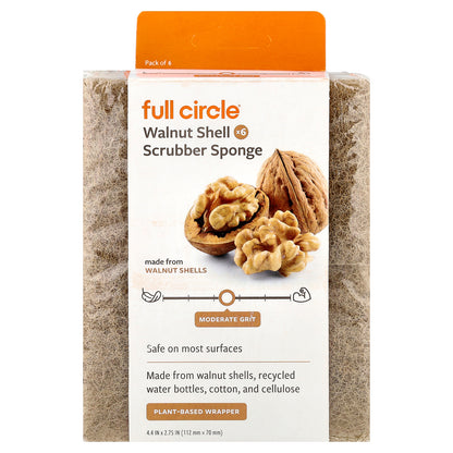 Full Circle, Walnut Shell Scrubber Sponge, 6 Count