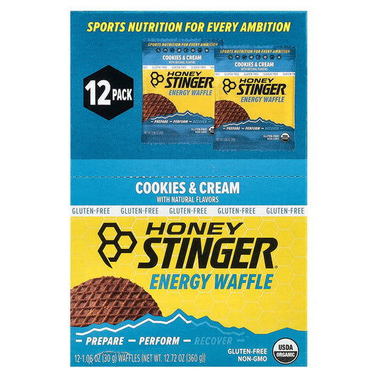 Honey Stinger, Energy Waffle, Cookies & Cream, 12 Waffles, 1.06 oz (30 g) Each