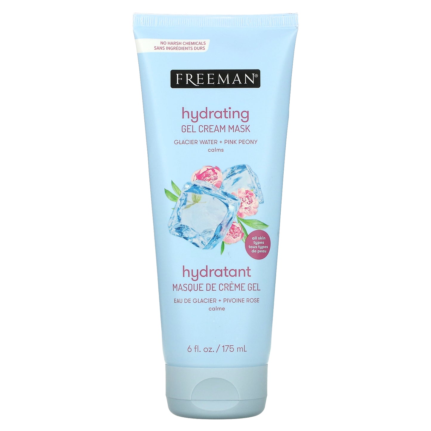 Freeman Beauty, Hydrating Gel Cream Beauty Mask, Glacier Water + Pink Peony, 6 fl oz (175 ml)