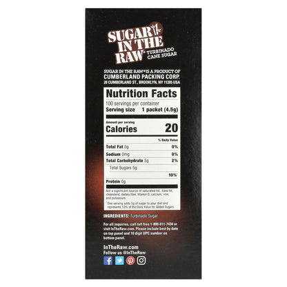 In the Raw, Sugar In The Raw®, Turbinado Cane Sugar, 100 Packets, 16 oz (453 g)