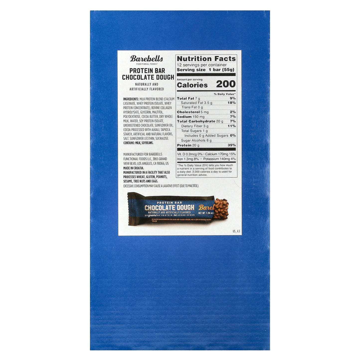 Barebells, Protein Bar, Chocolate Dough, 12 Bars, 1.94 oz (55 g) Each