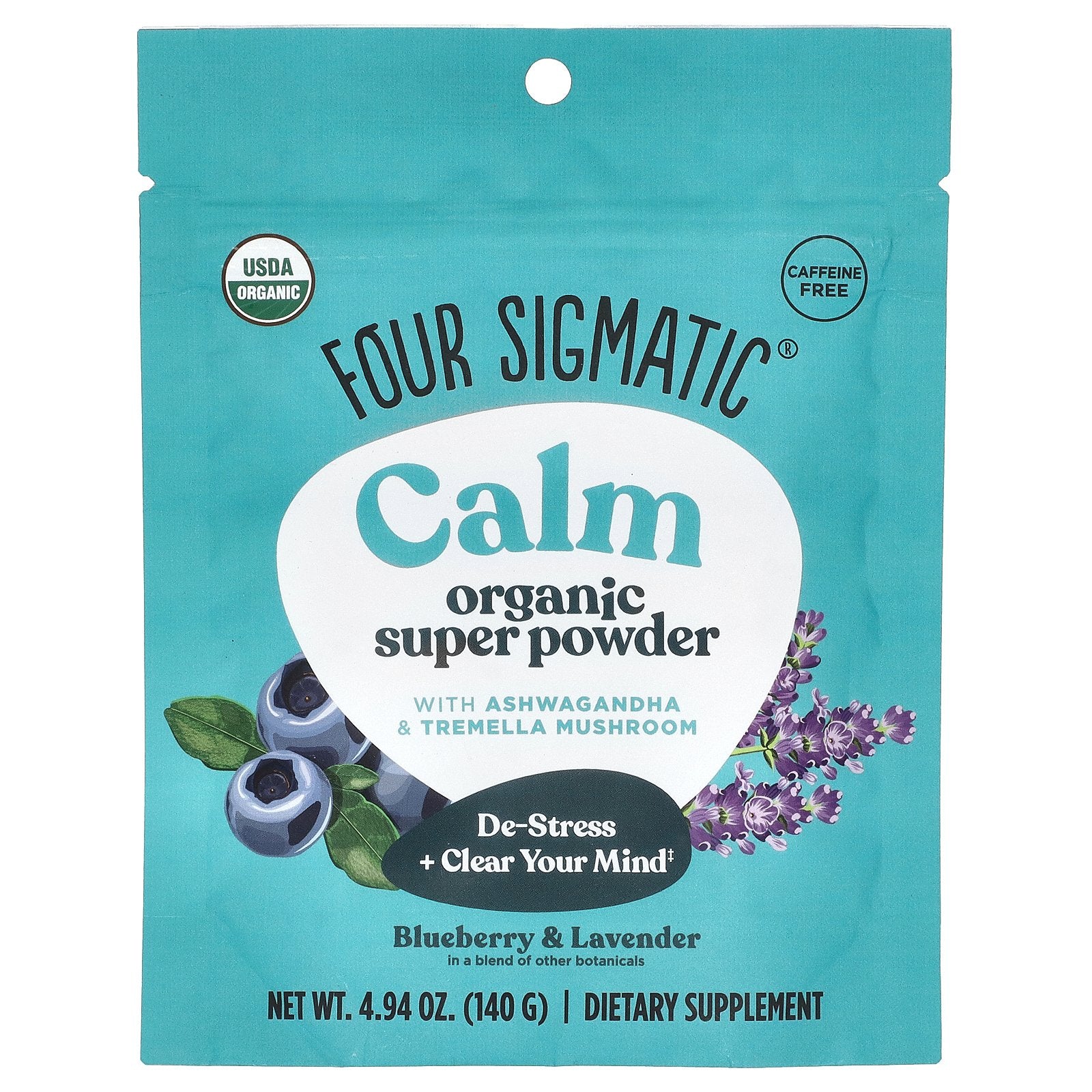 Four Sigmatic, Calm Organic Super Powder with Ashwaganda & Tremella Mushroom, Blueberry & Lavender , 4.94 oz (140 g)