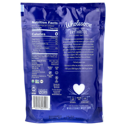 Wholesome Sweeteners, Organic Pure Erythritol, Zero Calorie Sweetener, 12 oz (340 g)