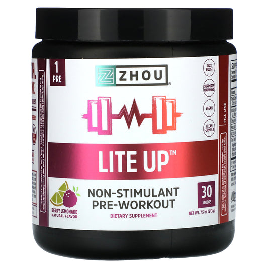 Zhou Nutrition, Lite Up, Non-Stimulant Pre-Workout, Berry Lemonade, 7.5 oz (213 g)