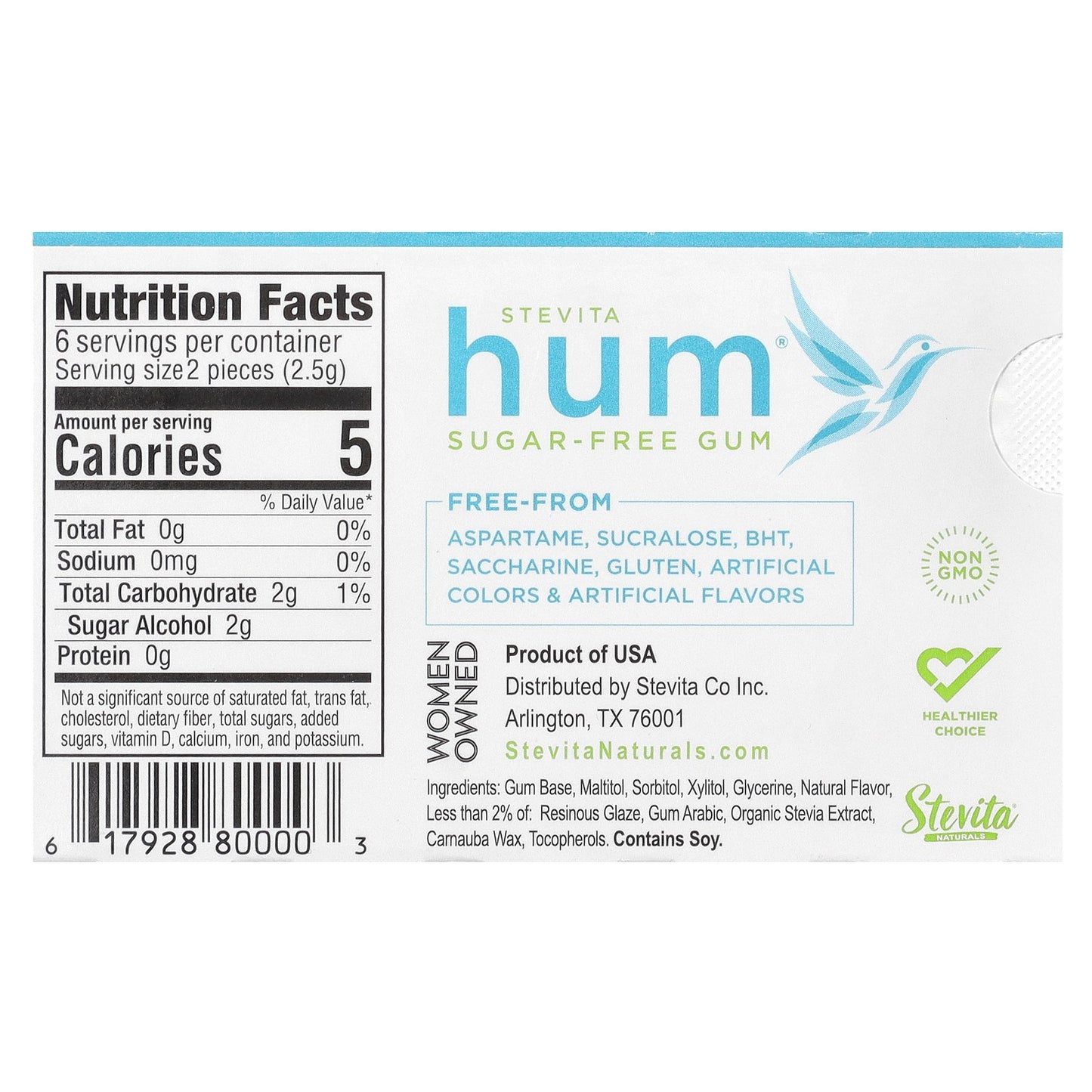 Stevita Naturals, Hum®, Sugar-Free Gum, Peppermint, 12 Pieces