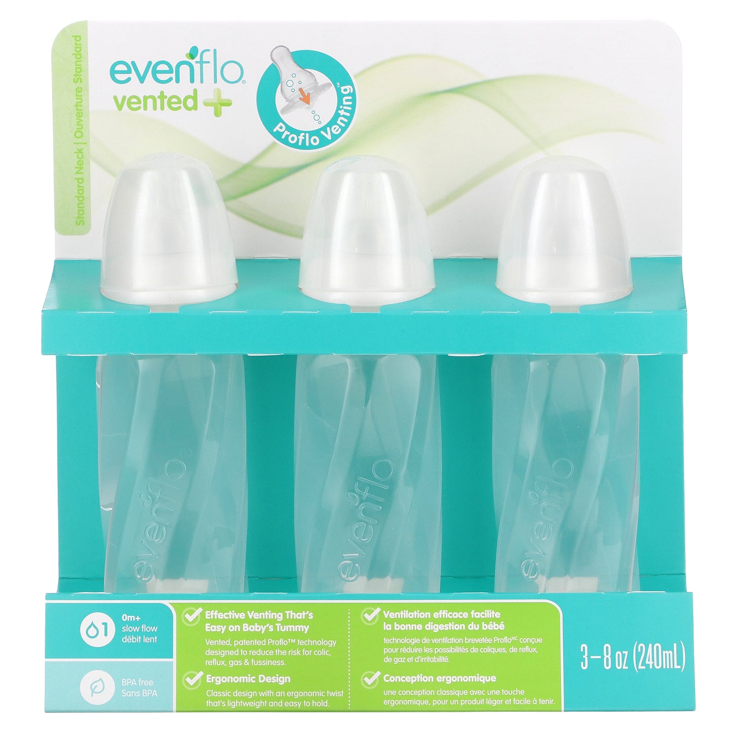 Evenflo Feeding, Vented+ Twist PP Clear Bottles, Standard, 0+ Months, Slow Flow, 6 Bottles, 8 oz (240 ml) Each