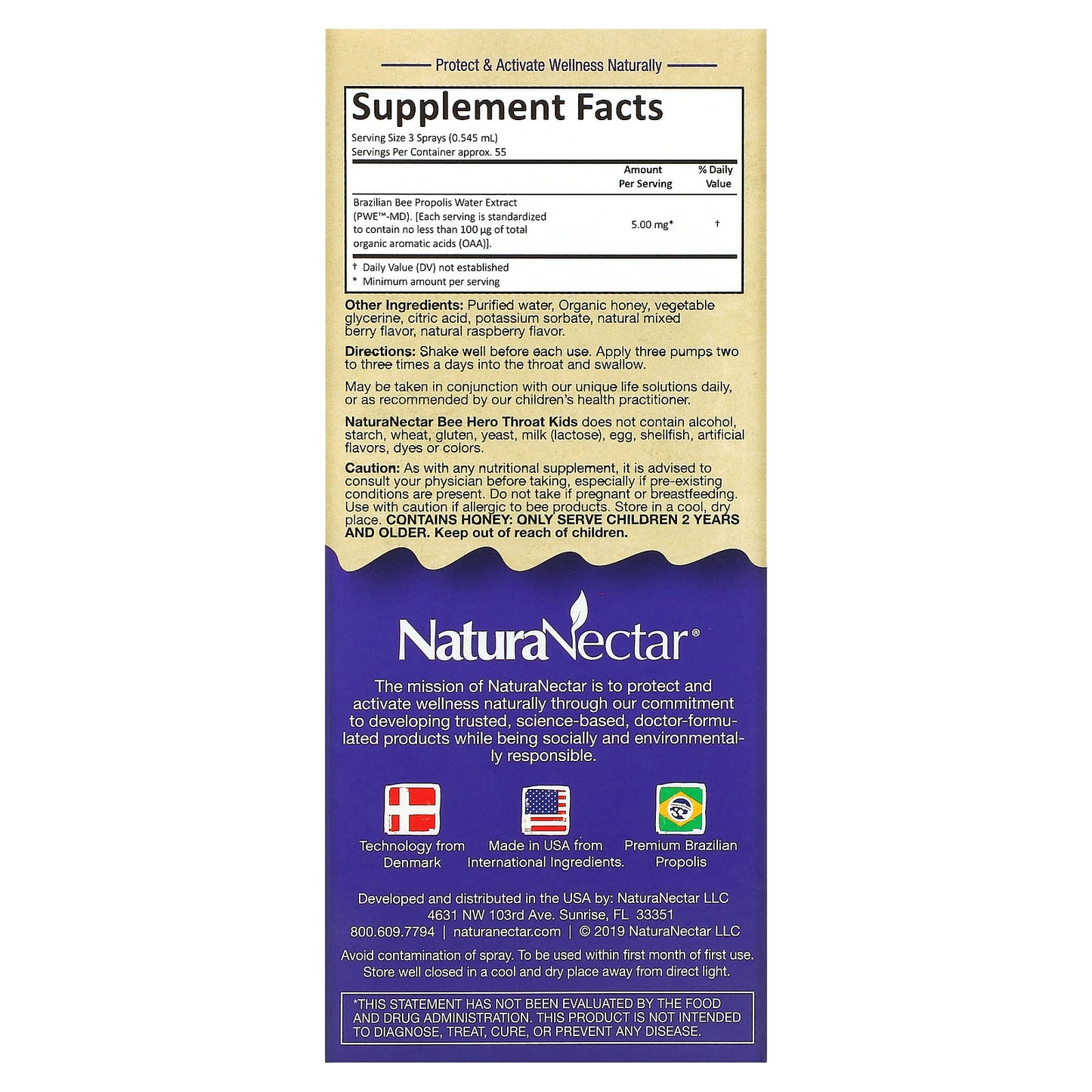 NaturaNectar, Bee Hero Throat Kids, Natural Propolis Spray, Berry Blast, 5 mg, 30 ml