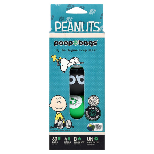 Original Poop Bags, Peanuts®, Unscented, 4 Rolls, 15 Bags Each