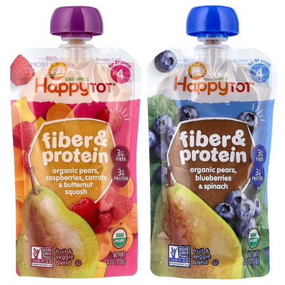 Happy Family Organics, Happy Tot®, Fiber & Protein, For 2+ Years, Variety Pack, 8 Pouches, 4 oz (113 g) Each