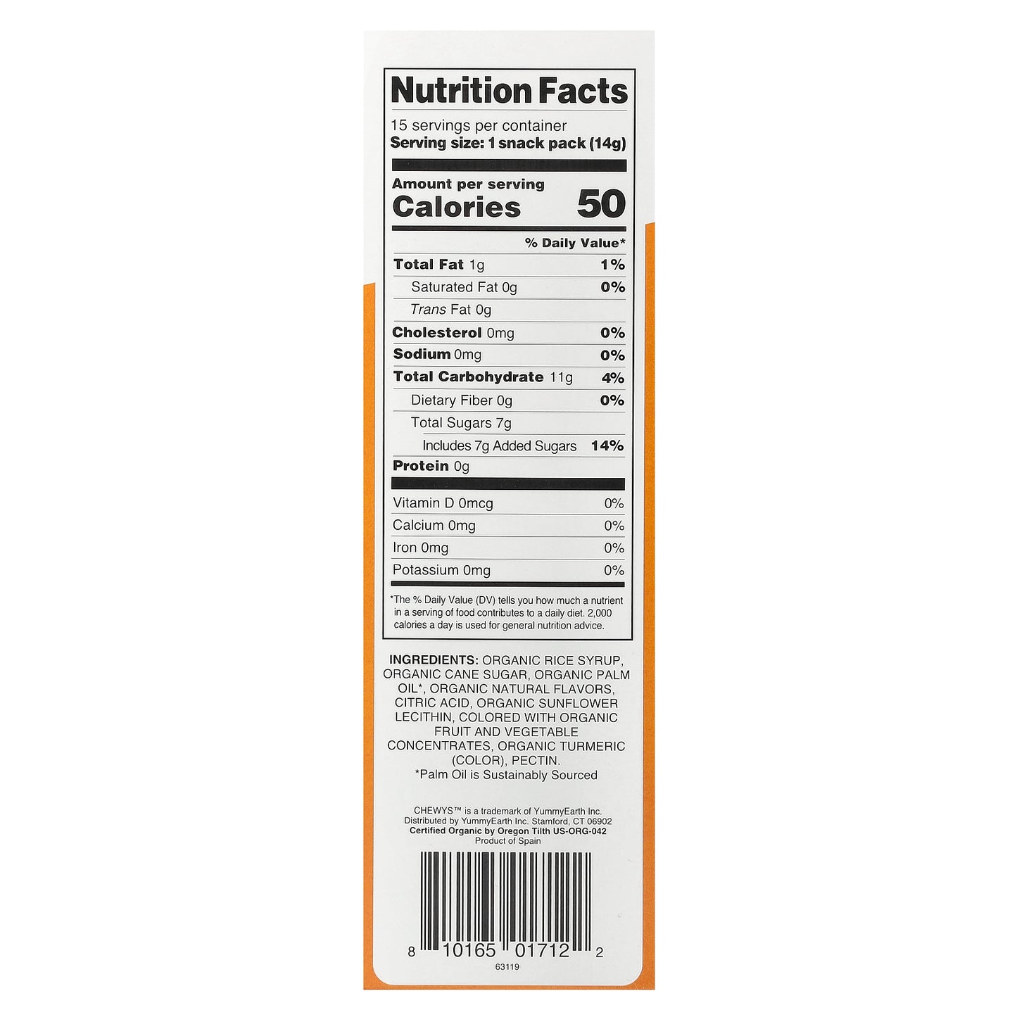 YumEarth, Organic Chewys™, Fruit Chews, 15 Snack Packs, 0.5 oz (14 g) Each