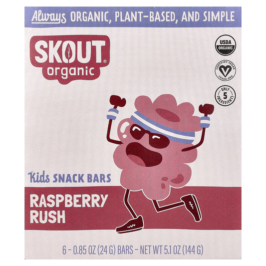 Skout Organic, Kids Snack Bars, Raspberry Rush, 6 Bars, 0.85 oz (24 g) Each