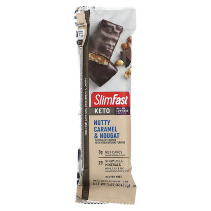 SlimFast, Keto Meal Replacement Bar, Nutty Caramel & Nougat, 5 Bars, 1.69 oz (48 g) Each