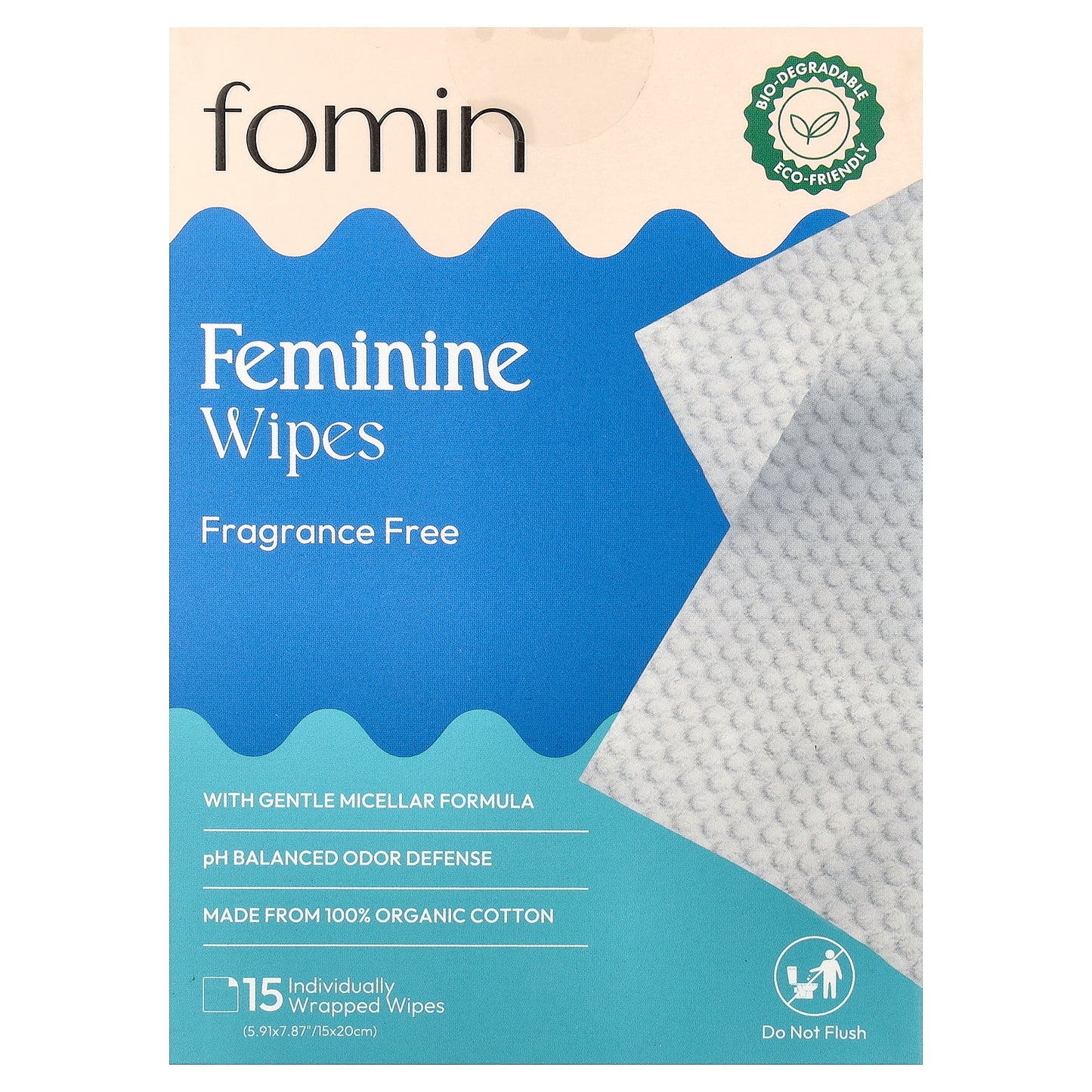 fomin, Feminine Wipes, Fragrance Free, 15 Individually Wrapped Wipes