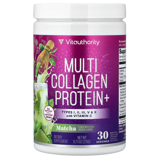 Vitauthority, Multi Collagen Protein+, Matcha, 9.73 oz (276 g)