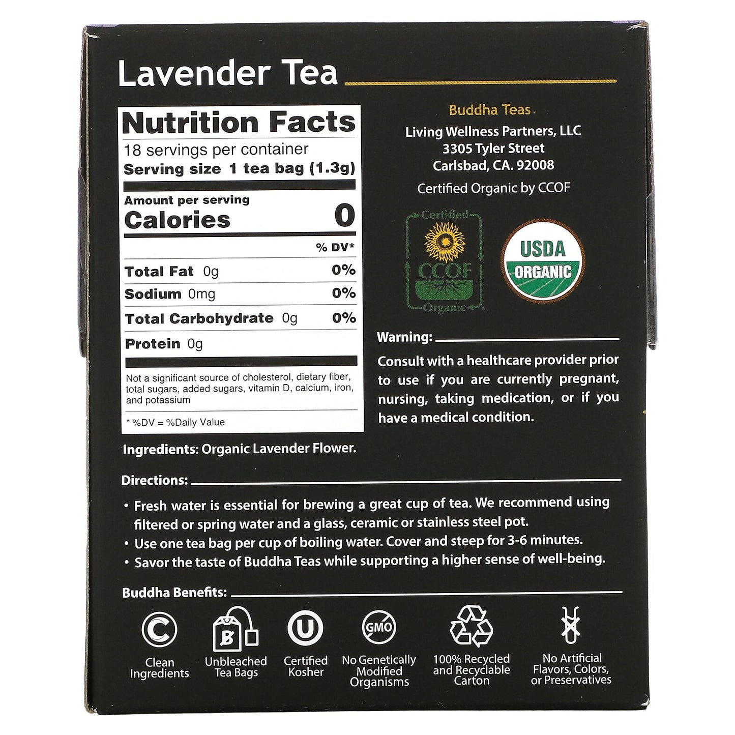 Buddha Teas, Organic Herbal Tea, Lavender, 18 Tea Bags, 0.83 oz (24 g)