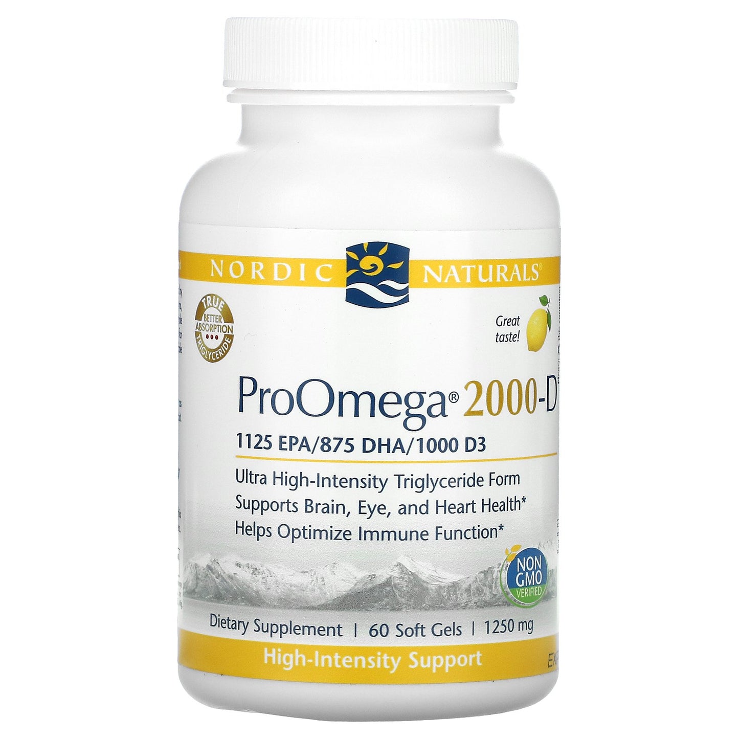 Nordic Naturals, ProOmega 2000-D, Lemon, 1250 mg, 60 Soft Gels