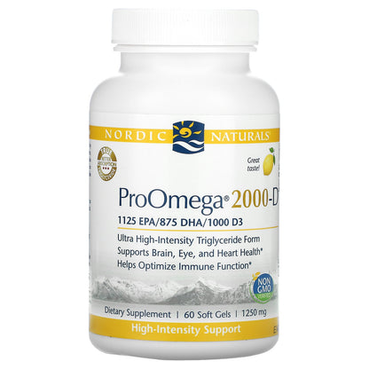 Nordic Naturals, ProOmega 2000-D, Lemon, 1250 mg, 60 Soft Gels