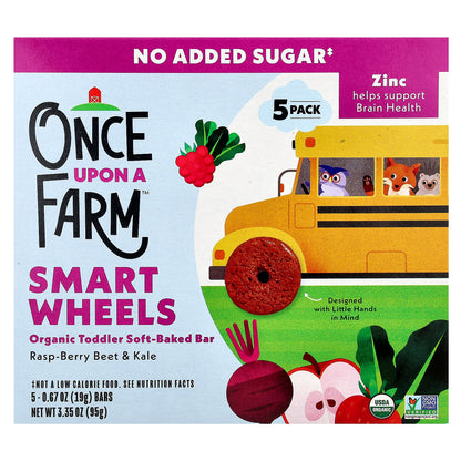 Once Upon A Farm, Smart Wheels, Organic Toddler Soft-Baked Bar, Rasp-Berry Beet & Kale, 5 Bars, 0.67 oz (19 g) Each