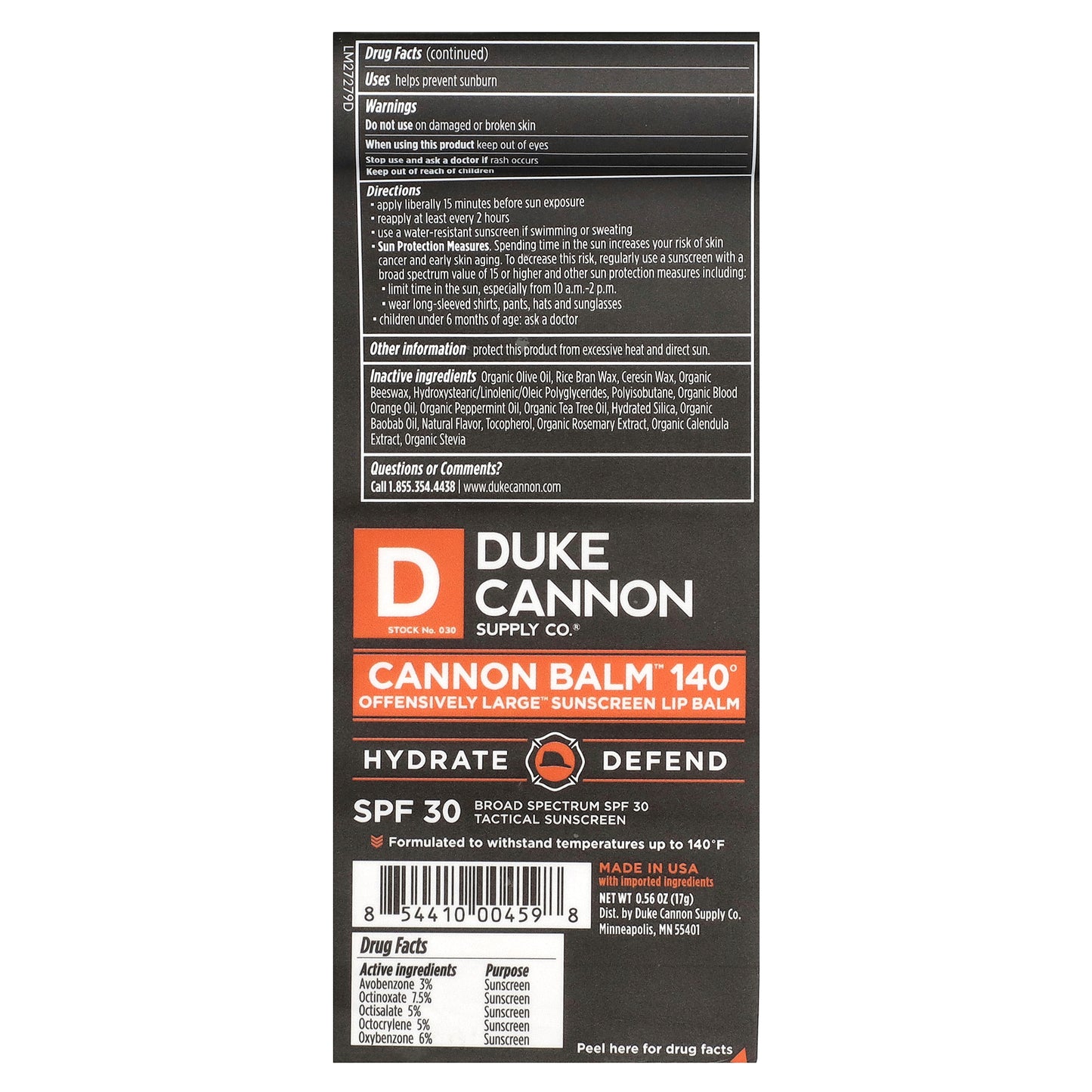 Duke Cannon Supply Co., Cannon Balm™ 140º, Offensively Large™ Sunscreen Lip Balm, SPF 30 , 0.56 oz (17 g)