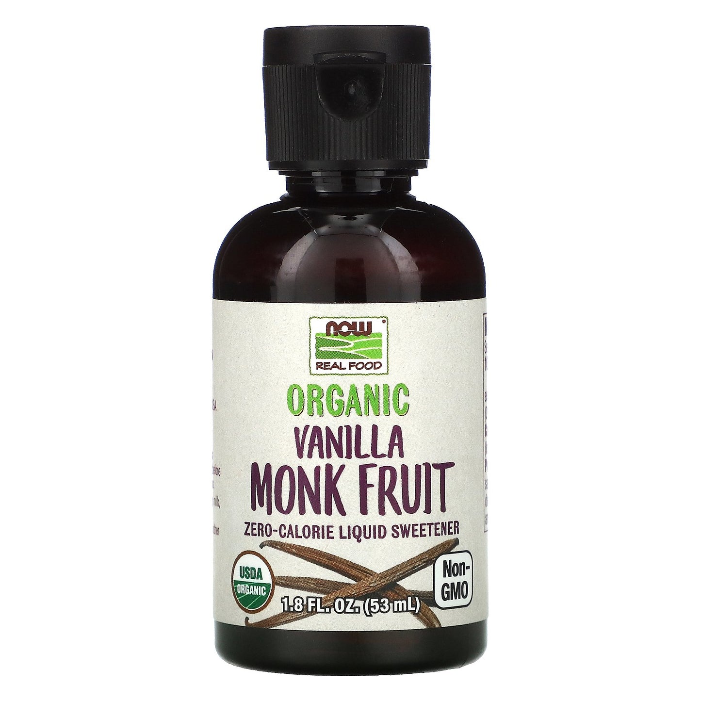 NOW Foods, Real Food, Organic Monk Fruit, Liquid Sweetener, Vanilla, 1.8 fl oz (53 ml)