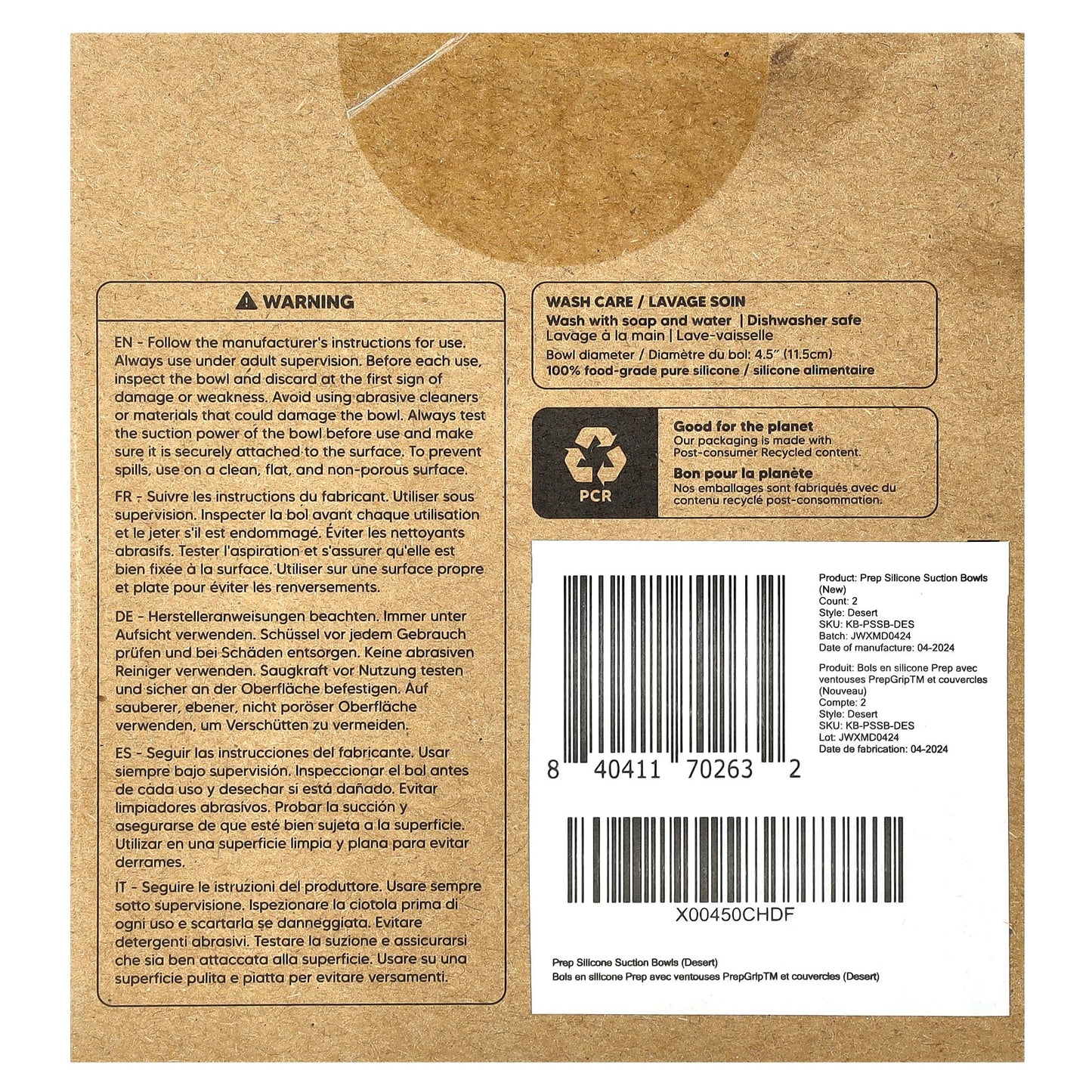 KeaBabies, Prep Silicone Bowls with PrepGrip™ Suctions and Lids, 6-36 Months, Desert, 2 Pack