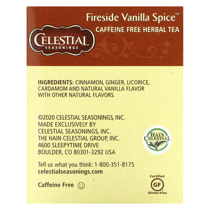 Celestial Seasonings, Herbal Tea, Fireside Vanilla Spice, Caffeine Free, 20 Tea Bags 1.5 oz (43 g)