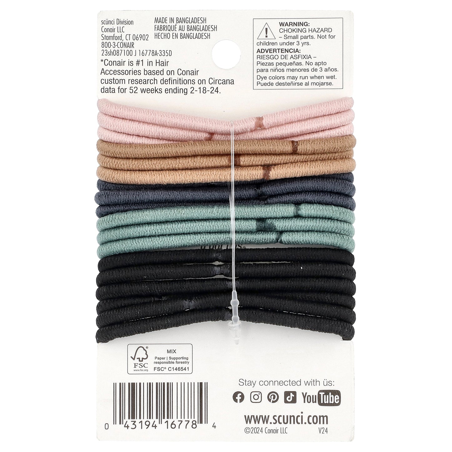 Scunci, No Damage® Elastics, All Hair, All Day Medium Hold, 18 Pieces