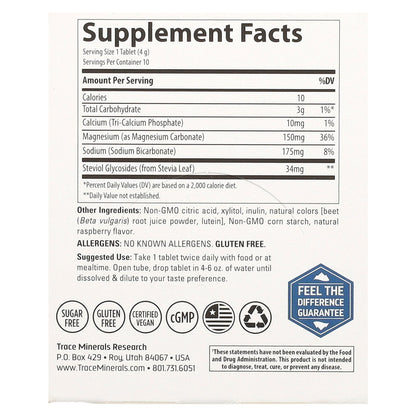 Trace Minerals ®, Magnesium Effervescent Tablets, Raspberry, 8 Tubes, 10 Tablets Each