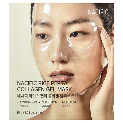 Nacific, Rice Pepta Collagen Gel Beauty Mask, 4 Sheets, 1.23 oz Each