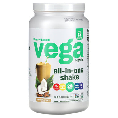 Vega, Plant-Based Organic All-In-One Shake, Coconut Almond, 24.3 oz (687 g)