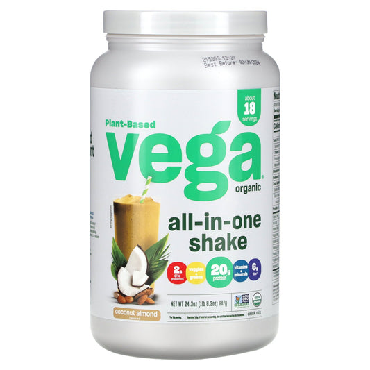 Vega, Plant-Based Organic All-In-One Shake, Coconut Almond, 24.3 oz (687 g)