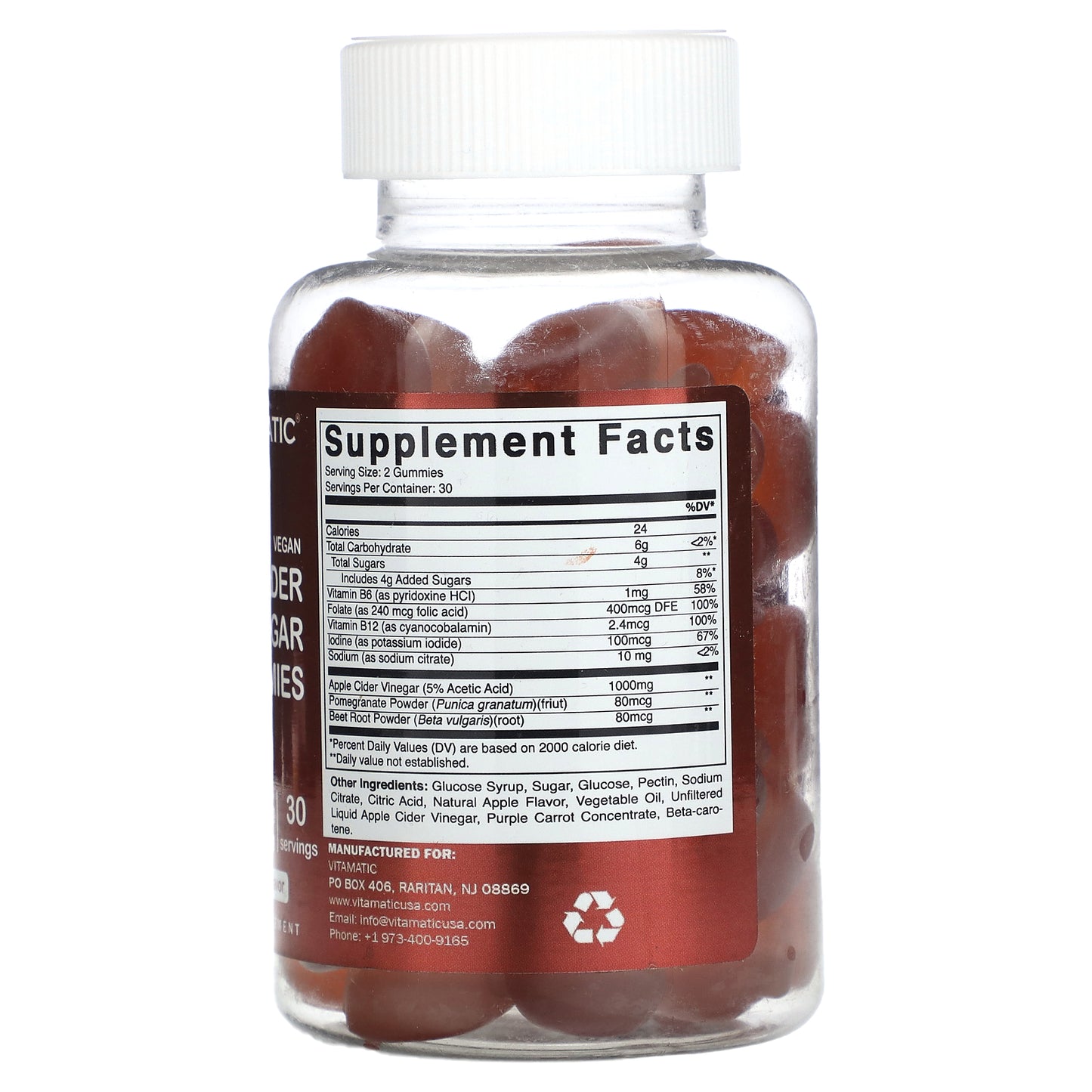 Vitamatic, Vegan Apple Cider Vinegar, Natural Apple, 60 Gummies