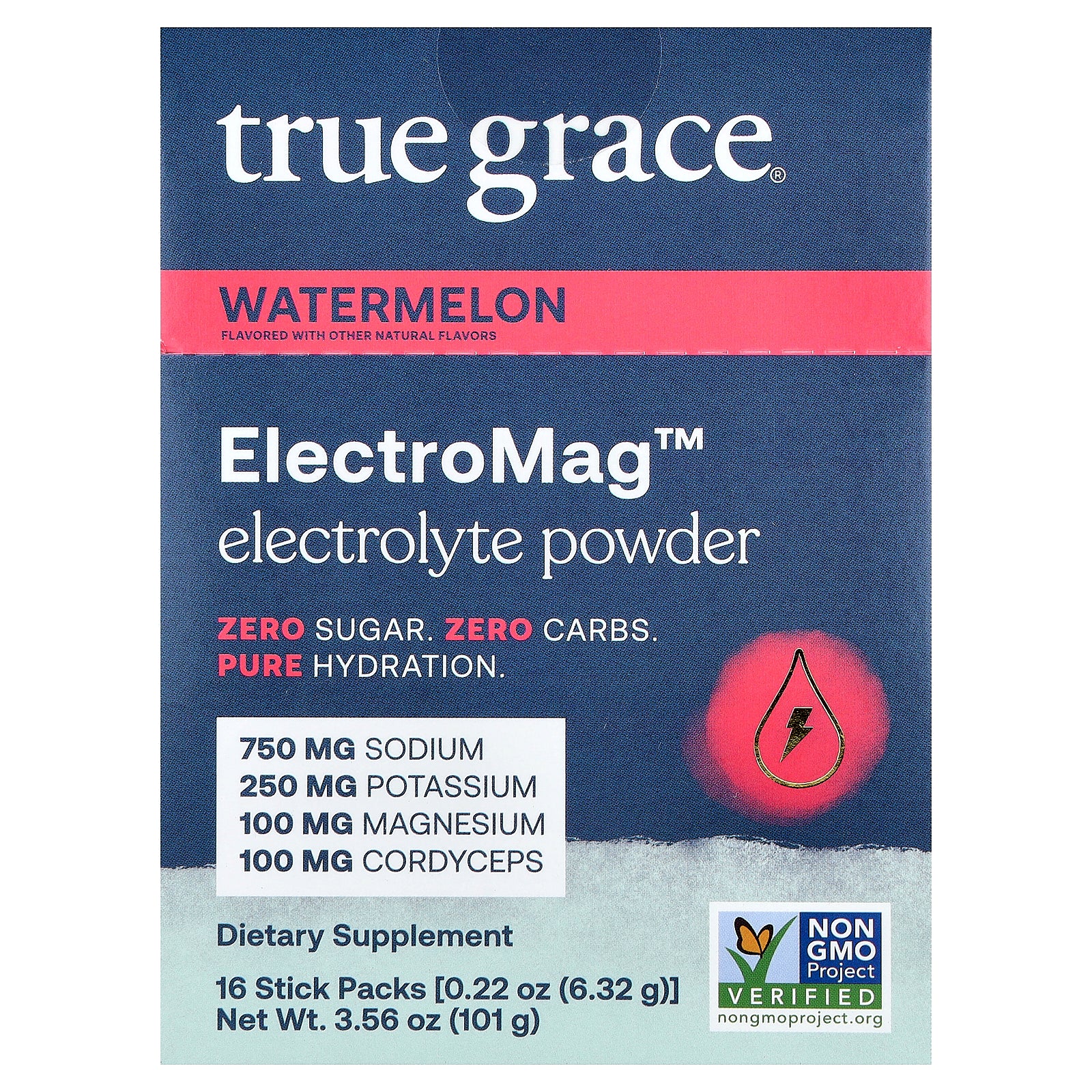 True Grace, ElectroMag™, Electrolyte Powder, Watermelon, 16 Stick Packs, 0.22 oz (6.32 g) Each