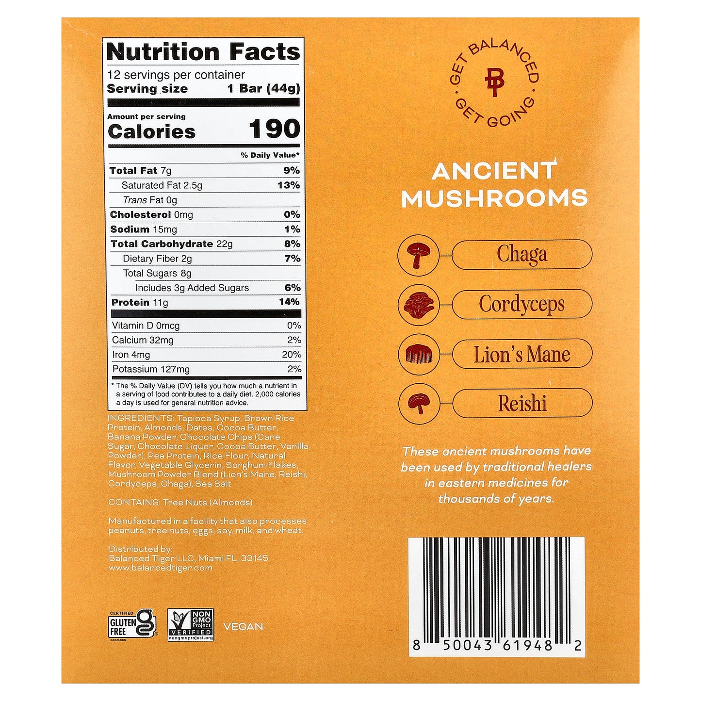 Balanced Tiger, Protein Bar, Banana Chocolate Chip, 12 Bars, 1.55 oz (44 g) Each