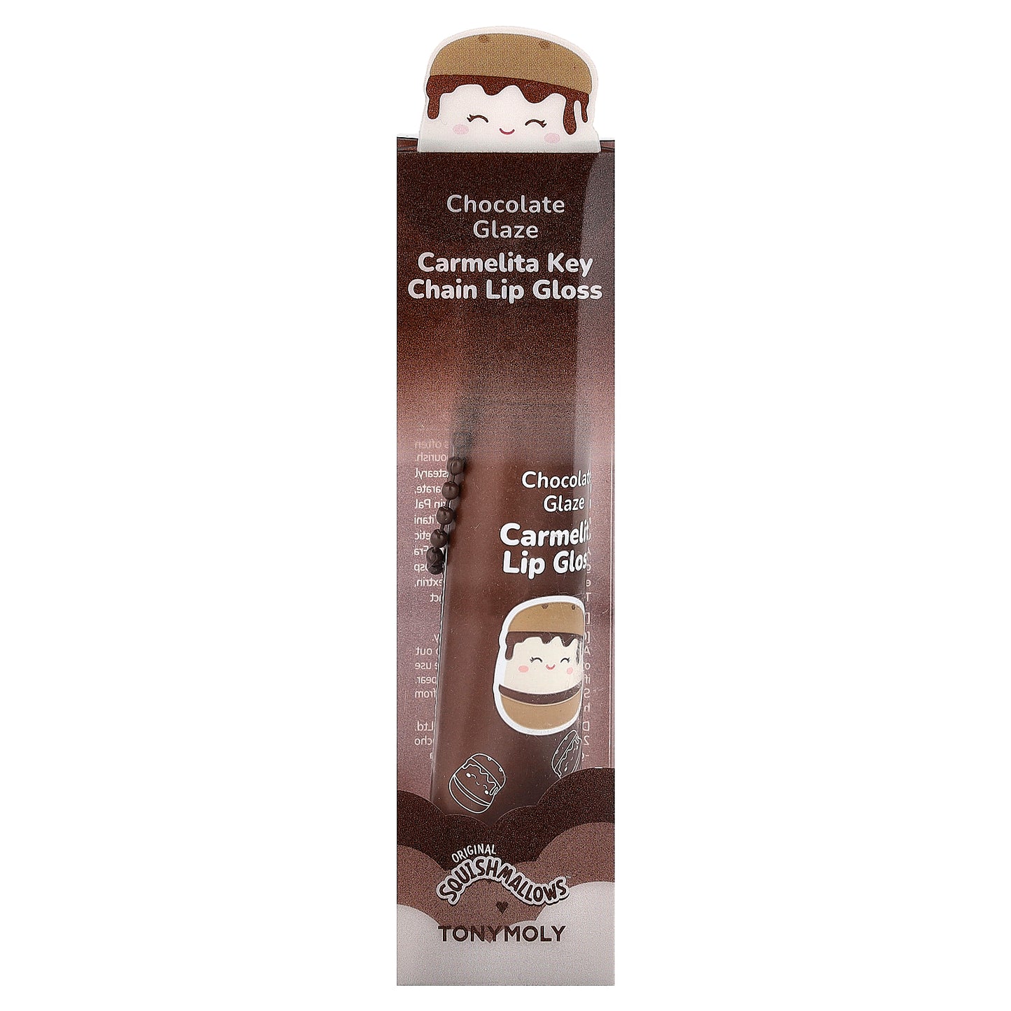 TonyMoly, Original Squishmallows™, Carmelita Key Chain Lip Gloss, Chocolate Glaze, 0.38 oz (11 g)
