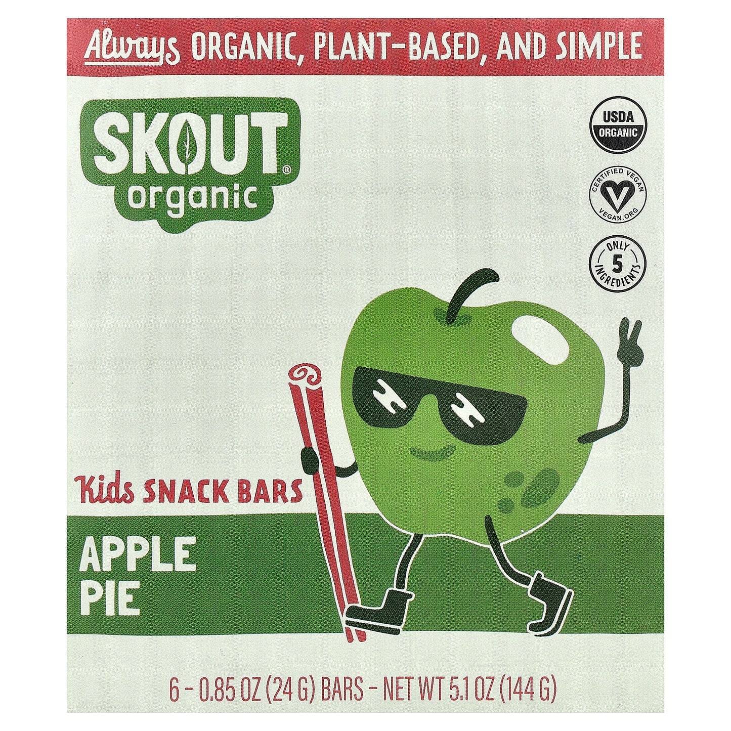 Skout Organic, Kids Snack Bars, Apple Pie, 6 Bars, 0.85 oz (24 g) Each