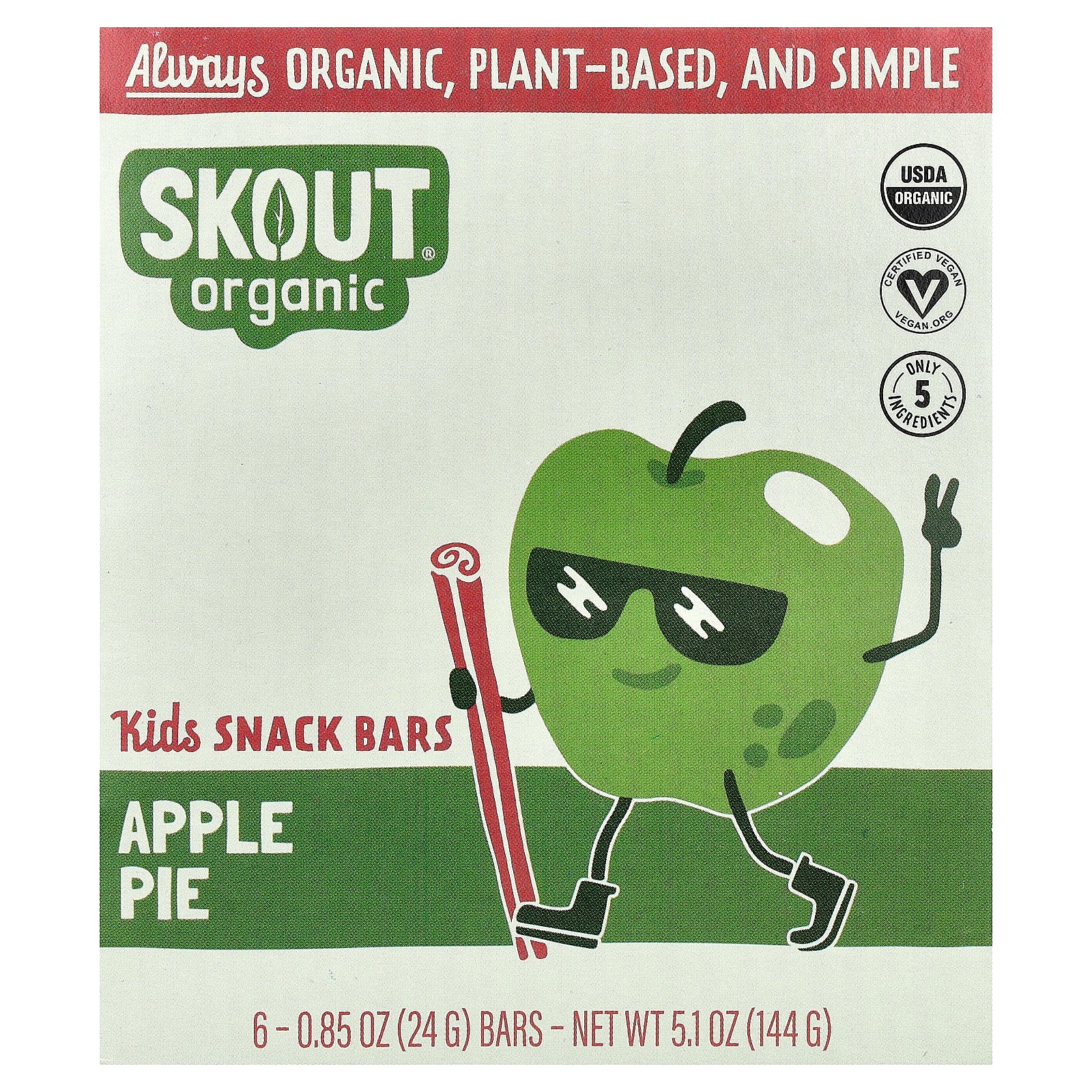 Skout Organic, Kids Snack Bars, Apple Pie, 6 Bars, 0.85 oz (24 g) Each