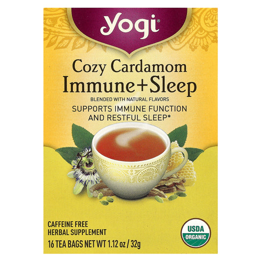 Yogi Tea, Cozy Cardamom Immune + SleepTea, Caffeine Free, 16 Tea Bags, 1.12 oz (32 g)